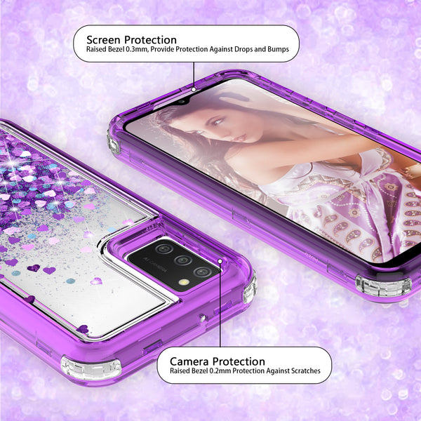 hard clear glitter phone case for samsung galaxy a02s - purple - www.coverlabusa.com
