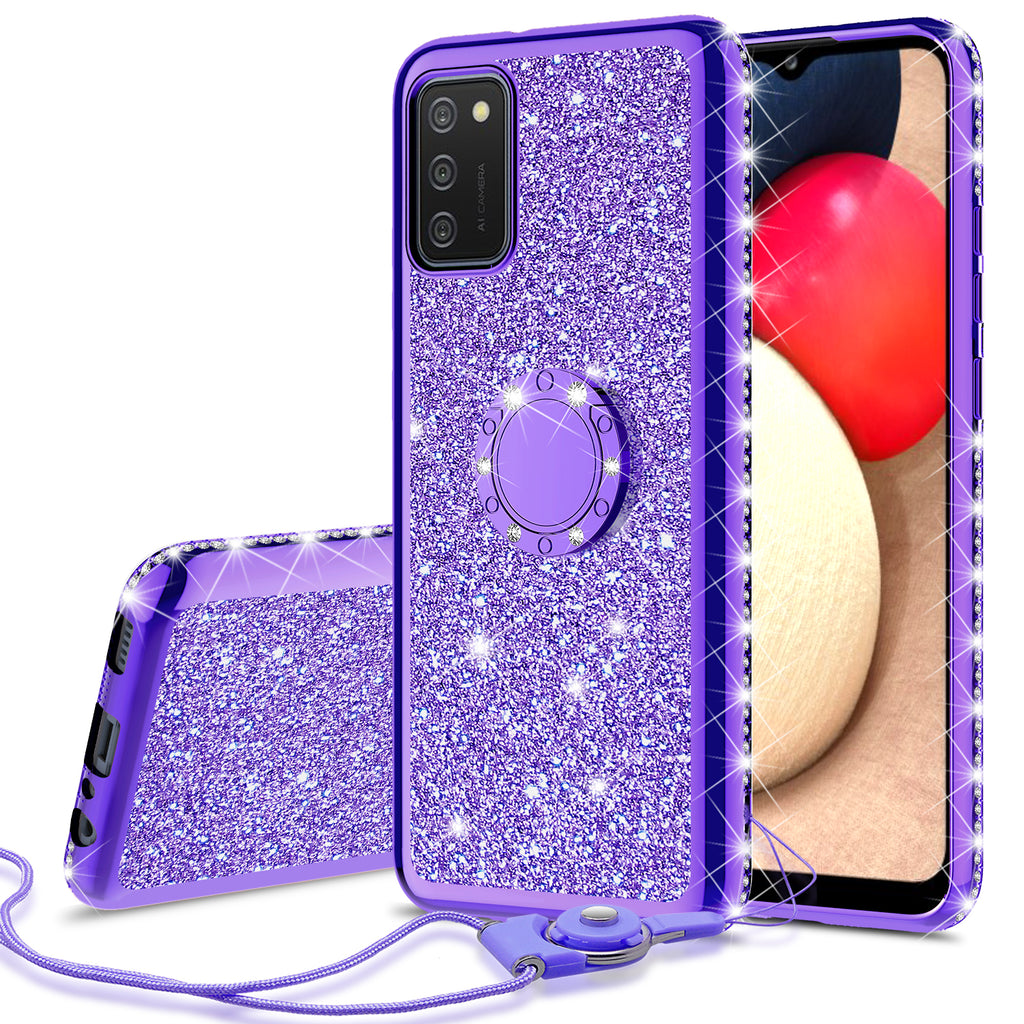 For Samsung Galaxy A02s 5G Glitter Cute Phone Case Girls w/Kickstand Pink