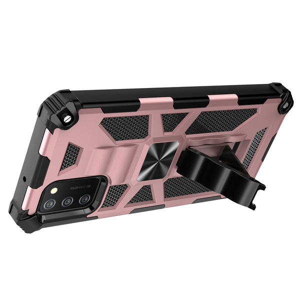 ring car mount kickstand hyhrid phone case for samsung galaxy a02s - rose gold - www.coverlabusa.com