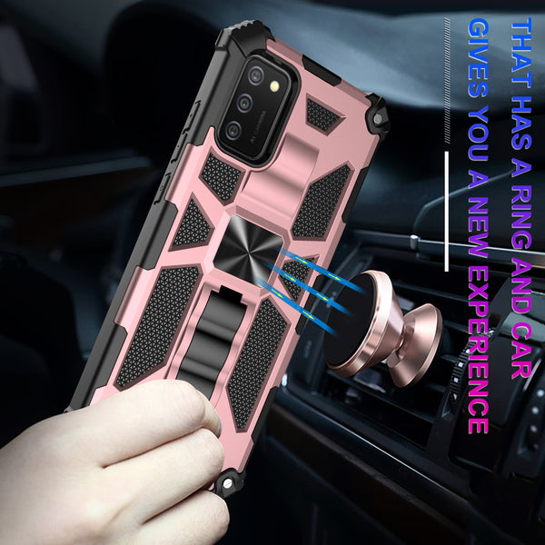ring car mount kickstand hyhrid phone case for samsung galaxy a02s - rose gold - www.coverlabusa.com
