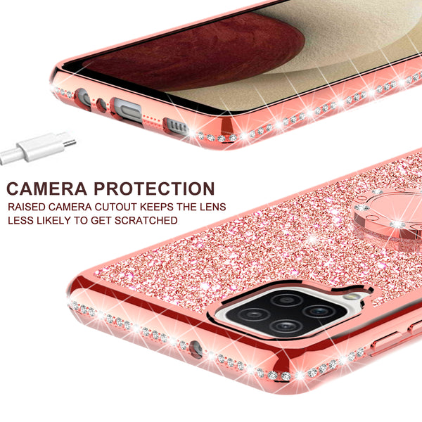 samsung galaxy a12 glitter bling fashion case - rose gold - www.coverlabusa.com