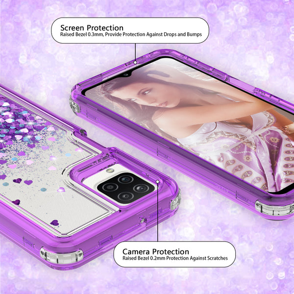 hard clear glitter phone case for samsung galaxy a12 - purple - www.coverlabusa.com