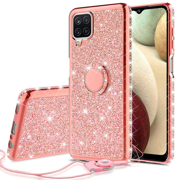 samsung galaxy a12 glitter bling fashion case - rose gold - www.coverlabusa.com