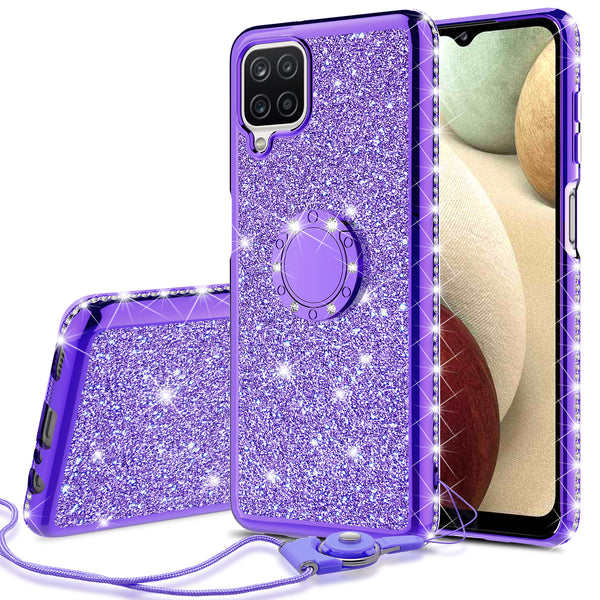 samsung galaxy a12 glitter bling fashion case - purple - www.coverlabusa.com