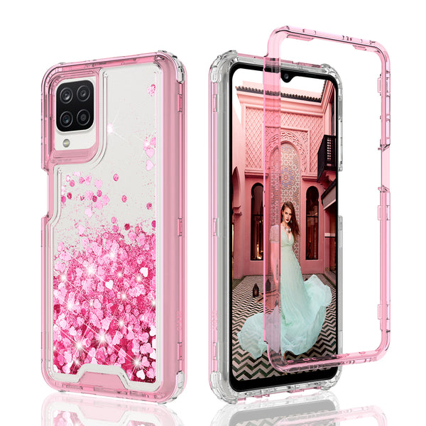 hard clear glitter phone case for samsung galaxy a12 - pink - www.coverlabusa.com