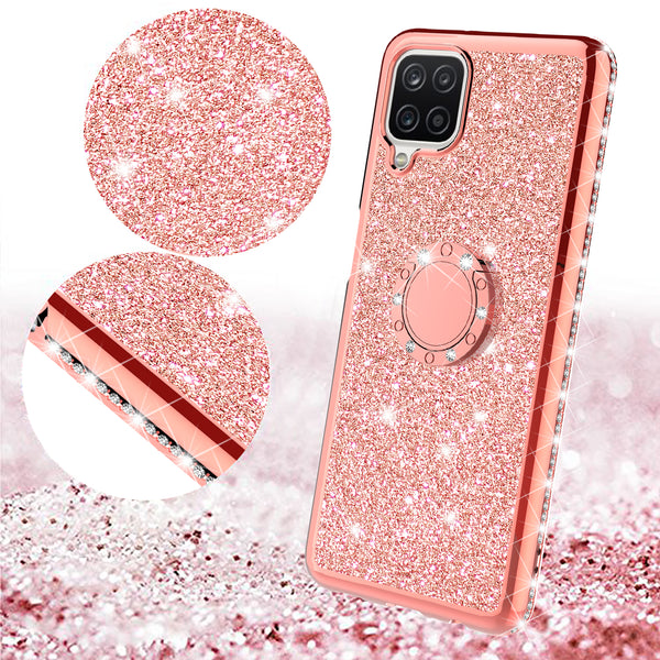 samsung galaxy a12 glitter bling fashion case - rose gold - www.coverlabusa.com