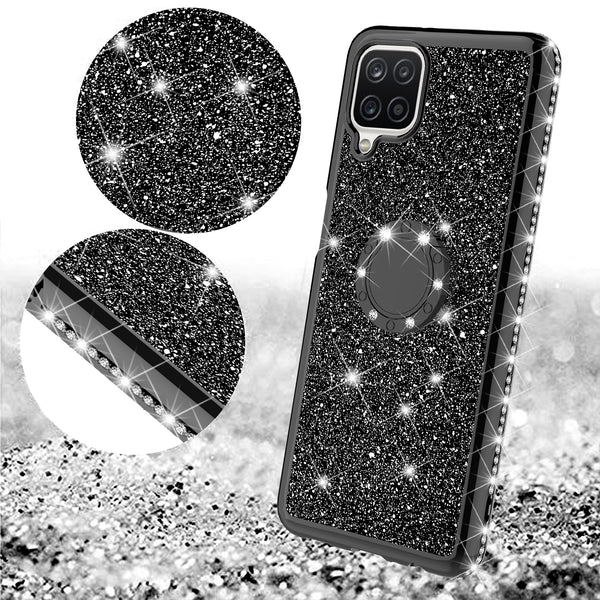 samsung galaxy a12 glitter bling fashion case - black - www.coverlabusa.com