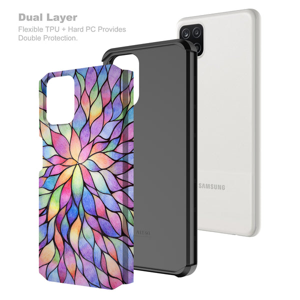 samsung galaxy a12 hybrid case - rainbow flower - www.coverlabusa.com