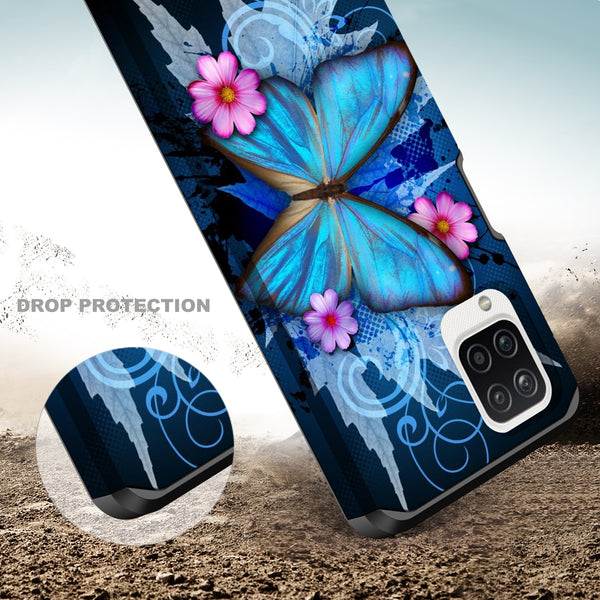 samsung galaxy a12 hybrid case - blue butterfly - www.coverlabusa.com