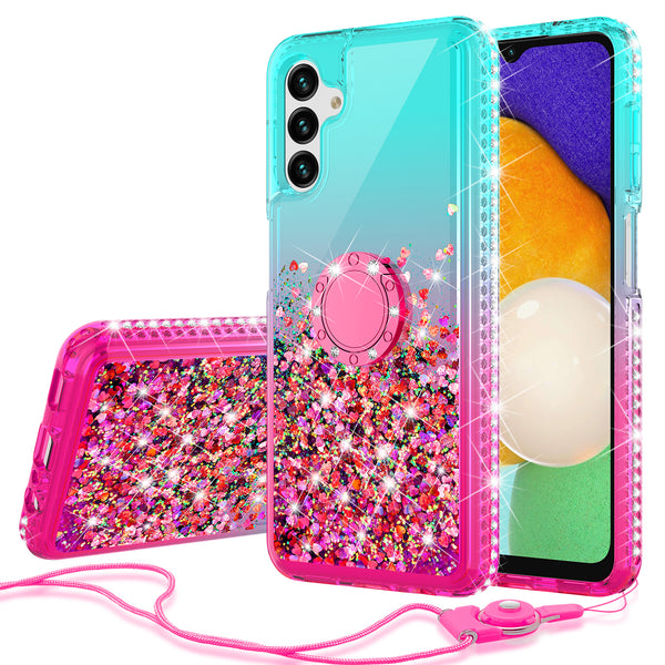 glitter phone case for samsung galaxy a13 5g - teal/pink gradient - www.coverlabusa.com