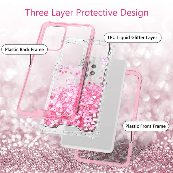 hard clear glitter phone case for samsung galaxy a72 5g - pink - www.coverlabusa.com