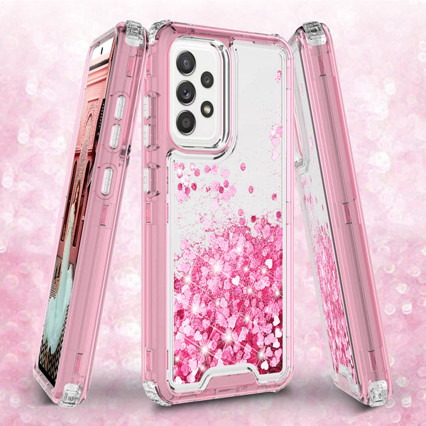 hard clear glitter phone case for samsung galaxy a52 5g - pink - www.coverlabusa.com