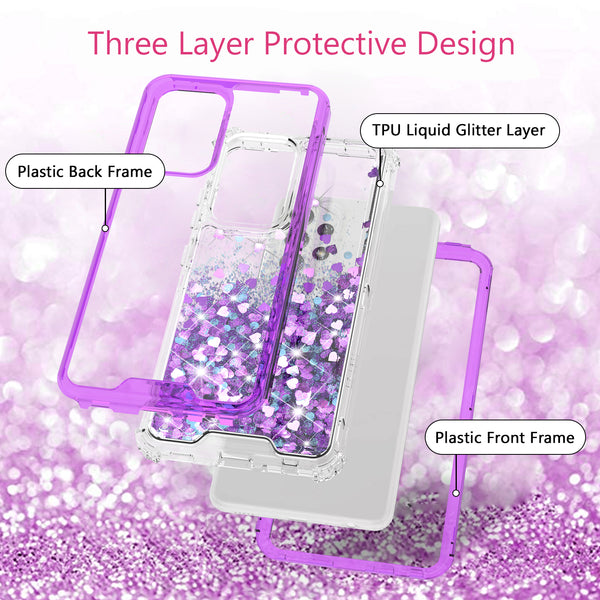 hard clear glitter phone case for samsung galaxy a52 5g - purple - www.coverlabusa.com