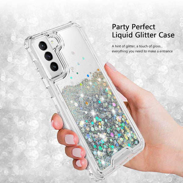 hard clear glitter phone case for samsung galaxy s21 plus - clear - www.coverlabusa.com