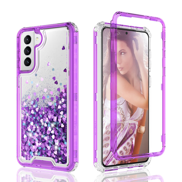 hard clear glitter phone case for samsung galaxy s21 plus - purple - www.coverlabusa.com