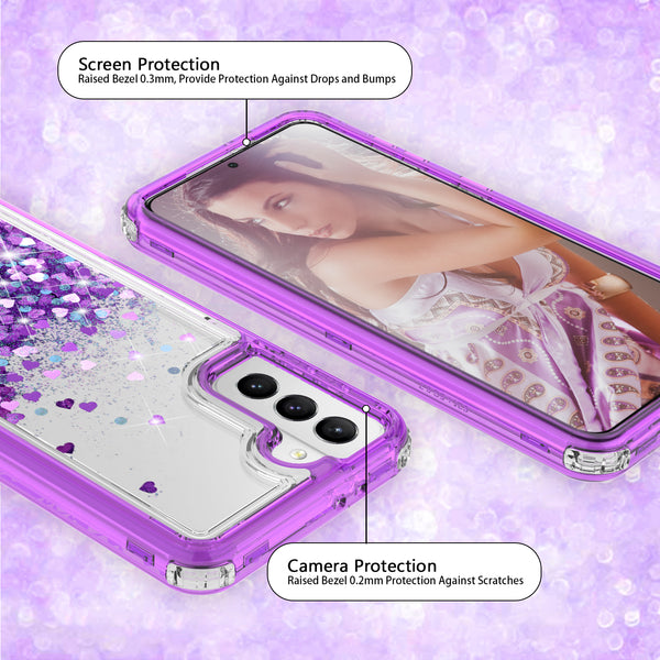 hard clear glitter phone case for samsung galaxy s21 plus - purple - www.coverlabusa.com
