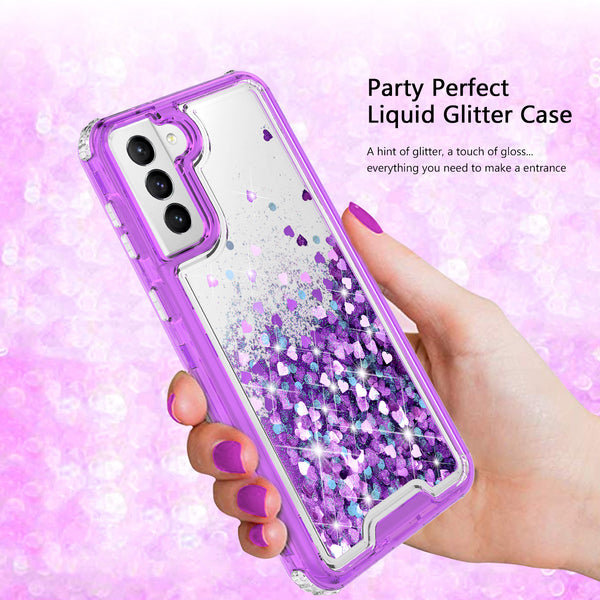 hard clear glitter phone case for samsung galaxy s21 plus - purple - www.coverlabusa.com