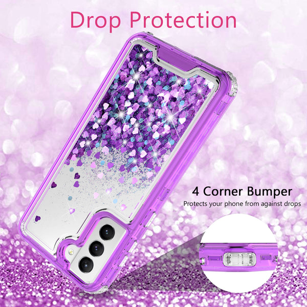 hard clear glitter phone case for samsung galaxy s21 plus - purple - www.coverlabusa.com