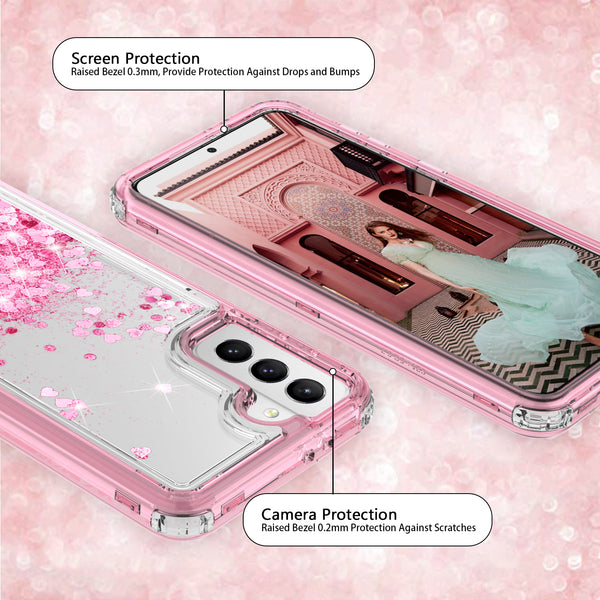 hard clear glitter phone case for samsung galaxy s21 plus - pink - www.coverlabusa.com