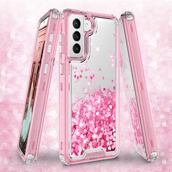 hard clear glitter phone case for samsung galaxy s21 plus - pink - www.coverlabusa.com
