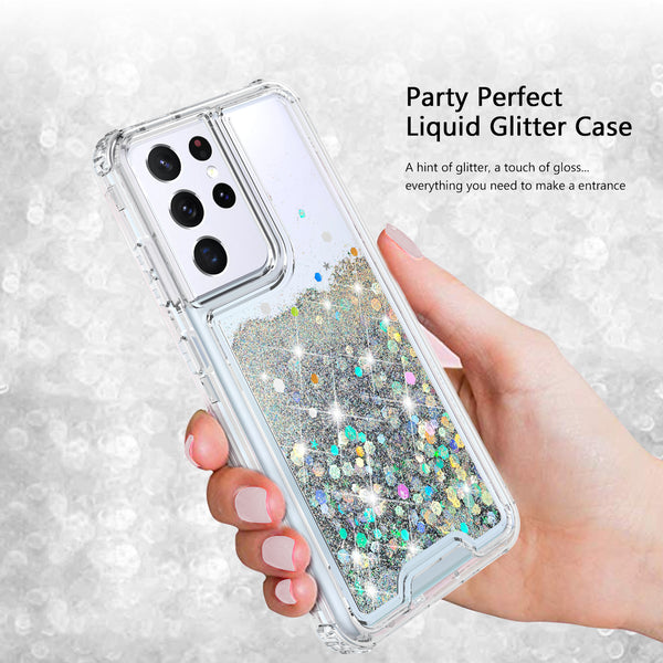 hard clear glitter phone case for samsung galaxy s21 ultra - clear - www.coverlabusa.com