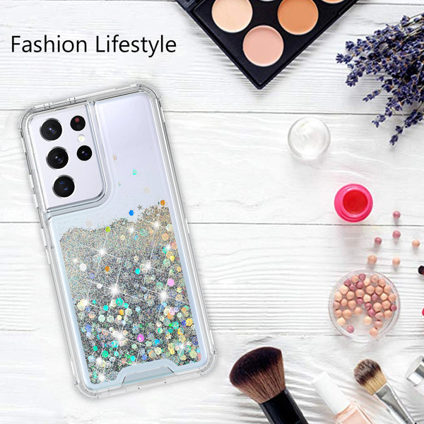 hard clear glitter phone case for samsung galaxy s21 ultra - clear - www.coverlabusa.com