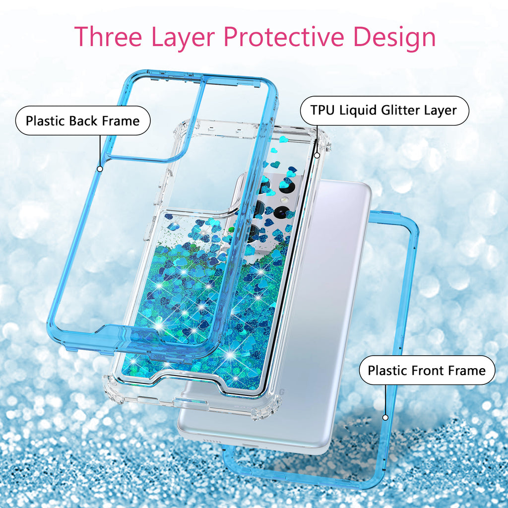 Samsung Galaxy S21 Ultra Case Hard Clear Glitter Sparkle Flowing Liquid  Heavy Duty Shockproof Three Layer Protective Bling Cases for Samsung Galaxy  S21 Ultra 5g Case - Clear 
