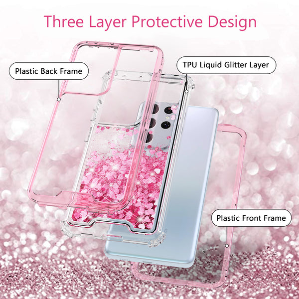 hard clear glitter phone case for samsung galaxy s21 ultra - pink - www.coverlabusa.com