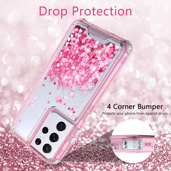 hard clear glitter phone case for samsung galaxy s21 ultra - pink - www.coverlabusa.com