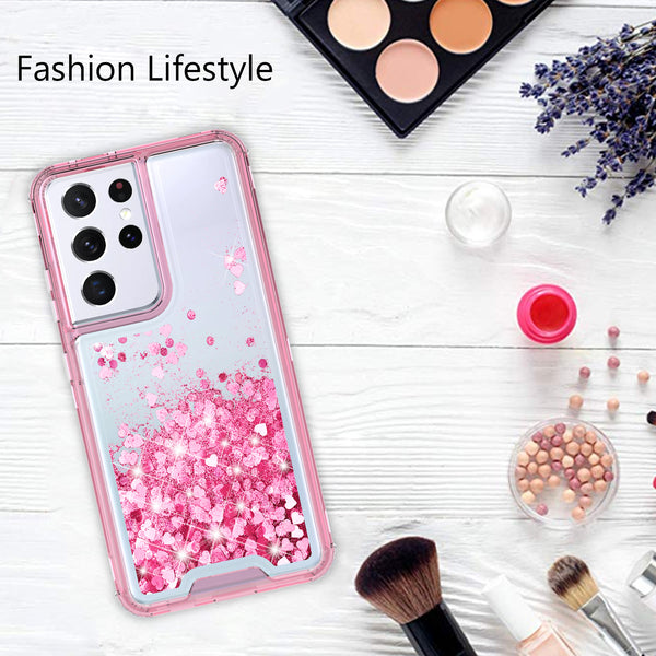 hard clear glitter phone case for samsung galaxy s21 ultra - pink - www.coverlabusa.com