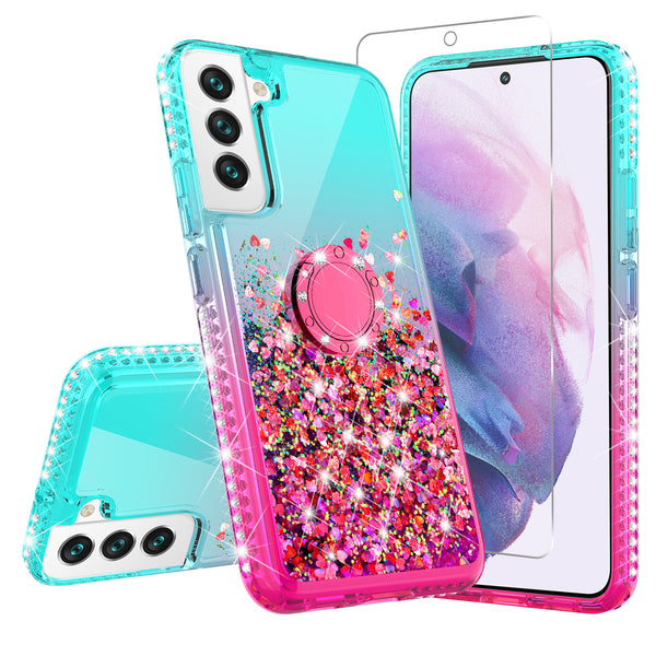 glitter phone case for samsung galaxy s22 plus - teal/pink gradient - www.coverlabusa.com