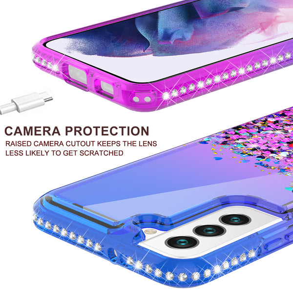 glitter phone case for samsung galaxy s22 plus - blue/purple gradient - www.coverlabusa.com