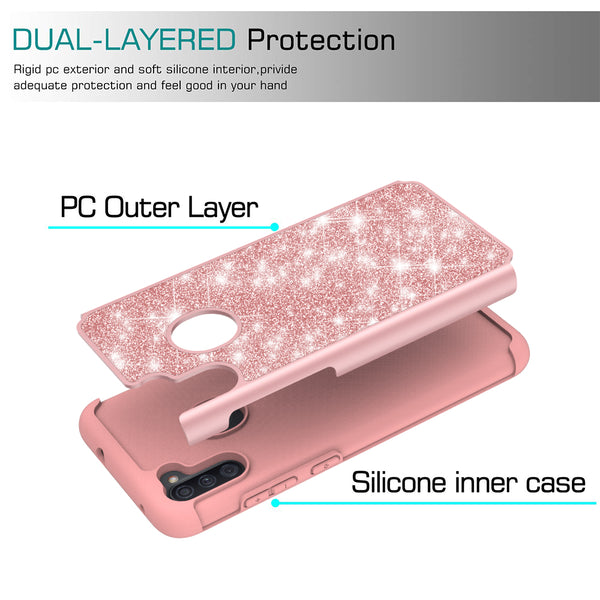 samsung galaxy a11 glitter hybrid case - rose gold - www.coverlabusa.com