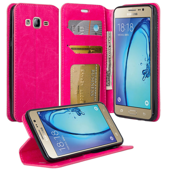 samsung galaxy on5 PU leather wallet case - hot pink - www.coverlabusa.com