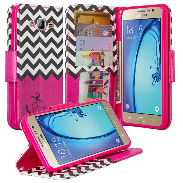 samsung galaxy on5 PU leather wallet case - hot pink anchor - www.coverlabusa.com