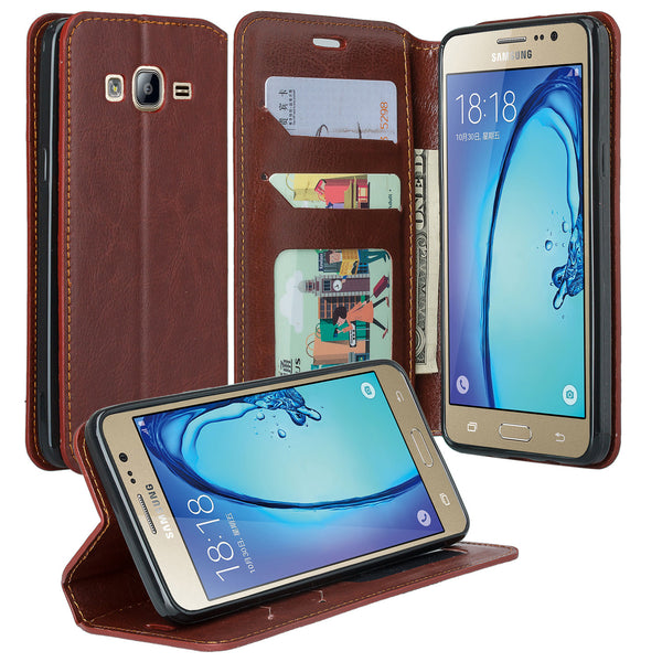 samsung galaxy on5 Pu leather wallet case - brown - www.coverlabusa.com