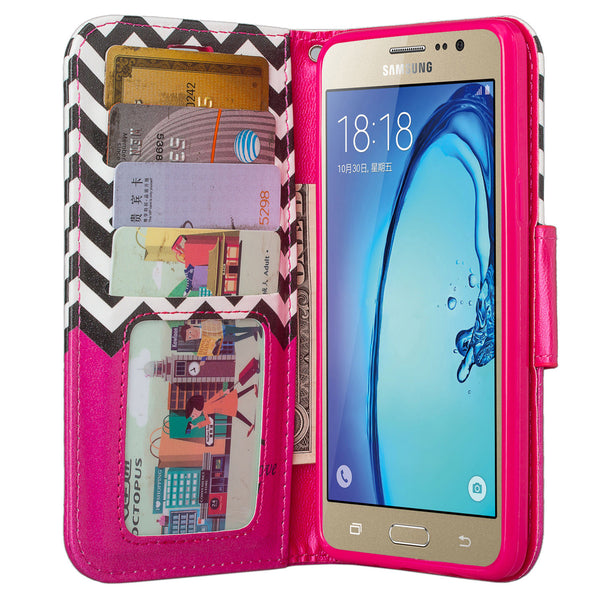 samsung galaxy on5 PU leather wallet case - hot pink anchor - www.coverlabusa.com