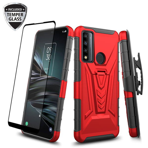 holster kickstand hyhrid phone case for tcl 20 a 5g/4x 5g - red - www.coverlabusa.com