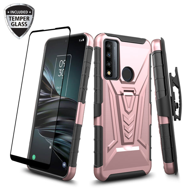 holster kickstand hyhrid phone case for tcl 20 a 5g/4x 5g - rose gold - www.coverlabusa.com