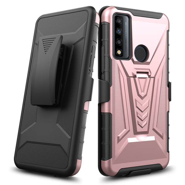 holster kickstand hyhrid phone case for tcl 20 a 5g/4x 5g - rose gold - www.coverlabusa.com
