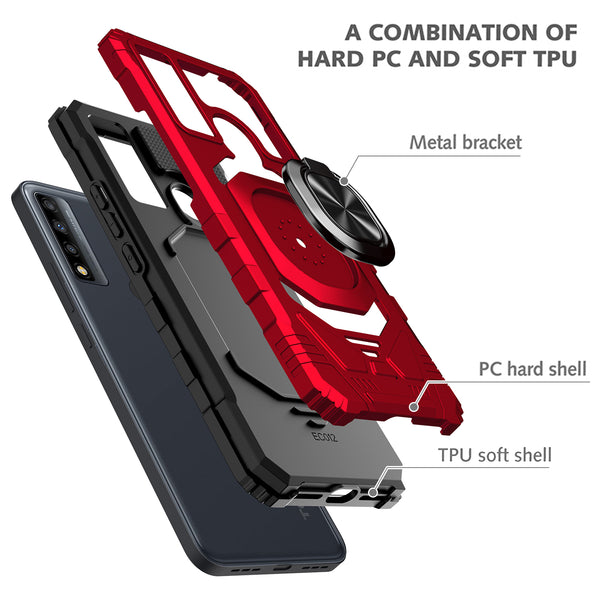 ring car mount kickstand hyhrid phone case for tcl 20 a 5g/4x 5g - red - www.coverlabusa.com