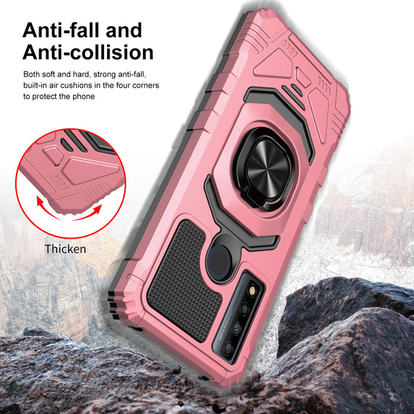 ring car mount kickstand hyhrid phone case for tcl 20 xe - rose gold - www.coverlabusa.com