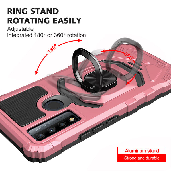 ring car mount kickstand hyhrid phone case for tcl 20 a 5g/4x 5g - rose gold - www.coverlabusa.com