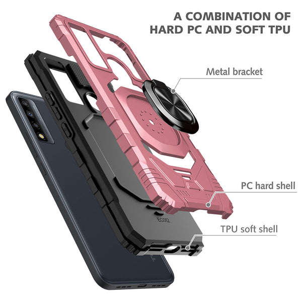 ring car mount kickstand hyhrid phone case for tcl 20 xe - rose gold - www.coverlabusa.com