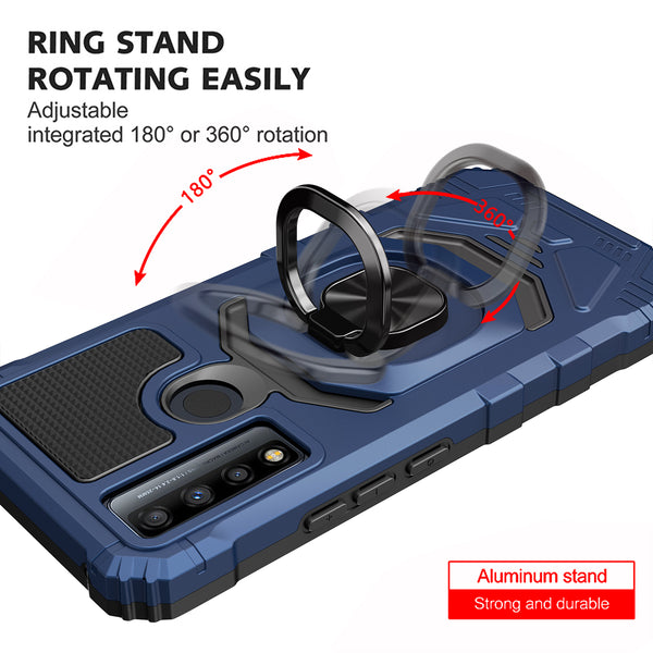 ring car mount kickstand hyhrid phone case for tcl 20 xe - blue - www.coverlabusa.com