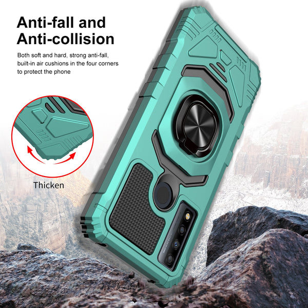 ring car mount kickstand hyhrid phone case for tcl 20 a 5g/4x 5g - teal - www.coverlabusa.com