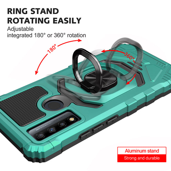 ring car mount kickstand hyhrid phone case for tcl 20 xe - teal - www.coverlabusa.com