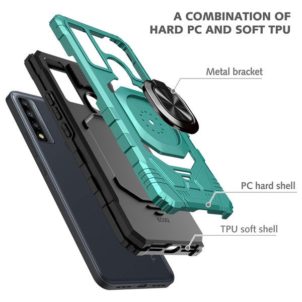 ring car mount kickstand hyhrid phone case for tcl 20 xe - teal - www.coverlabusa.com