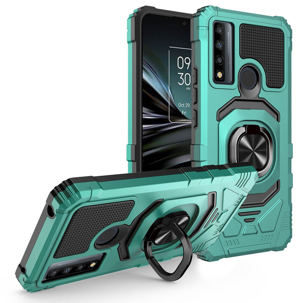 ring car mount kickstand hyhrid phone case for tcl 20 a 5g/4x 5g - teal - www.coverlabusa.com