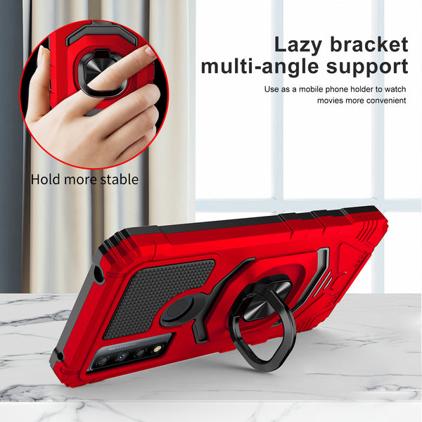 ring car mount kickstand hyhrid phone case for tcl 20 a 5g/4x 5g - red - www.coverlabusa.com